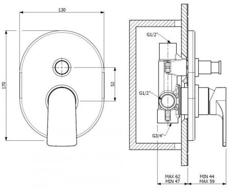 Встраиваемый смеситель для душа CEZARES LAGOS-VDIM, артикул LAGOS-VDIM-01