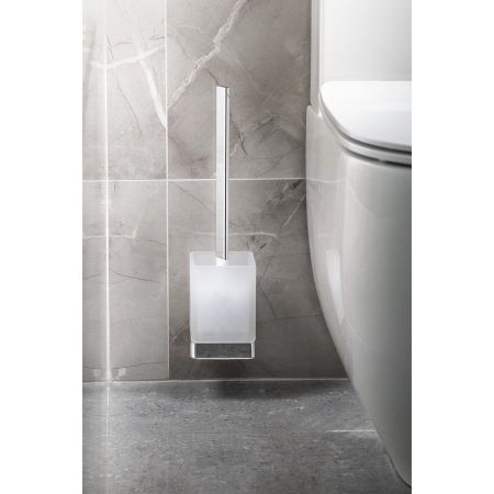 Ершик EVEREST для унитаза, настенный, со стеклянной матовой чашей, 90x90x400 мм, хром, Sapho, артикул 1313-46