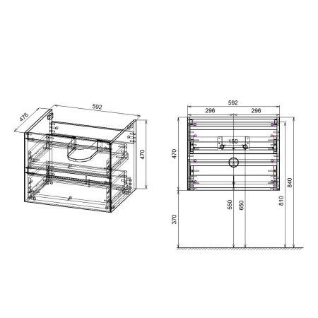 База под раковину Luka 600 подвесная, 2 выкатных ящика soft-close, N.Oak, артикул VMC-2L600NO