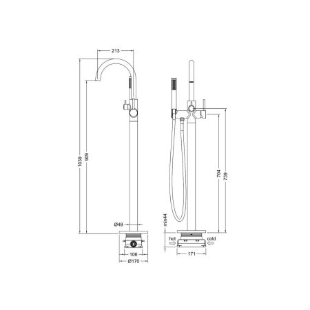 Смеситель напольный для ванны с душем Timo Saona 2310/03Y-CR золото матовое, артикул 2310/17Y-CR