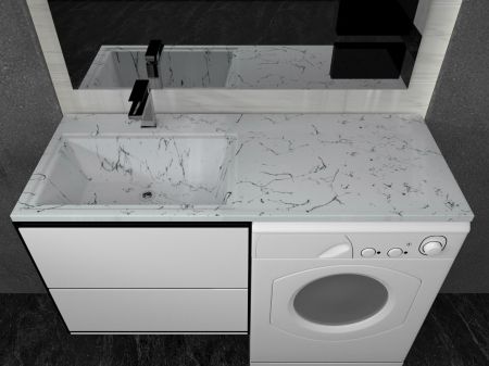 Раковина над стиральной машиной Мадлен 120 левая, белый мрамор