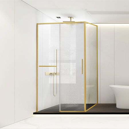 Душевой уголок Slim Soft VSR-1SS9012CLG, 1200*900, брашированное золото, стекло прозрачное, артикул VSR-1SS9012CLG