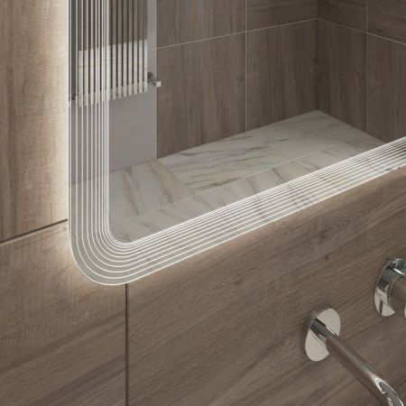 Зеркало DUET CEZARES с лазерной гравировкой, контурной подсветкой и сенсорным выключателем, артикул CZR-SPC-DUET-900-800-LED-TCH