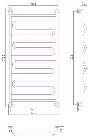 Полотенцесушитель водяной "ЭЛЕГИЯ+" 1200х600 (Матовый белый), артикул 30-0205-1260
