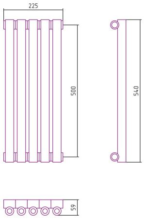 Отопительный радиатор ЭСТЕТ-0 н/ж 500х225 / 5 сек (САТИН)