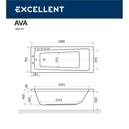 Ванна EXCELLENT Ava 160x70 "NANO" (хром), артикул WAEX.AVA16.NANO.CR