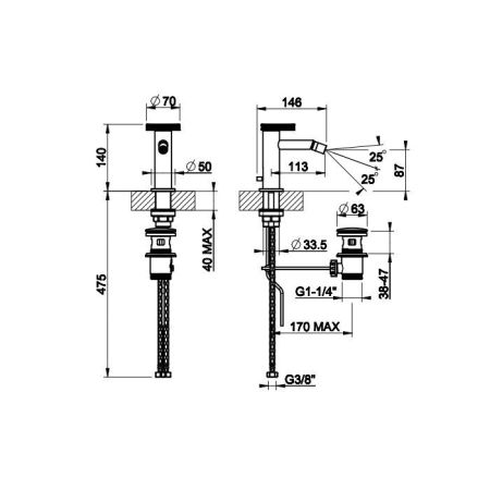 Gessi Anello Смеситель для биде на 1 отв.  с донным клапаном, цвет: хром