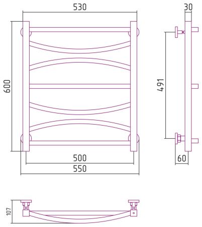 Полотенцесушитель водяной АЖУР 600х500 (Белый (RAL-9003))