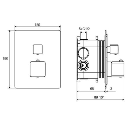 Смеситель термостатический для душа скрытого монтажа EXCELLENT Keria AREX.2048BL (черный мат), артикул AREX.2048BL