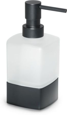 Gedy Lounge, настольный стеклянный дозатор с металлической помпой на металлическом основании, цвет черный матовый, артикул 5455(14)