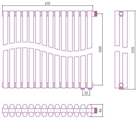 Отопительный радиатор ЭСТЕТ-11 н/ж EU50 1200х630 / 14 сек (МУАР Темный Титан)