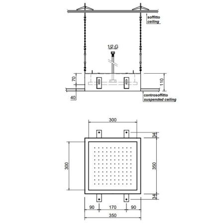 ANTONIO LUPI METEO Верхний душ 350x350x110 мм., встраиваемый в потолок, рама белая, лейка белая