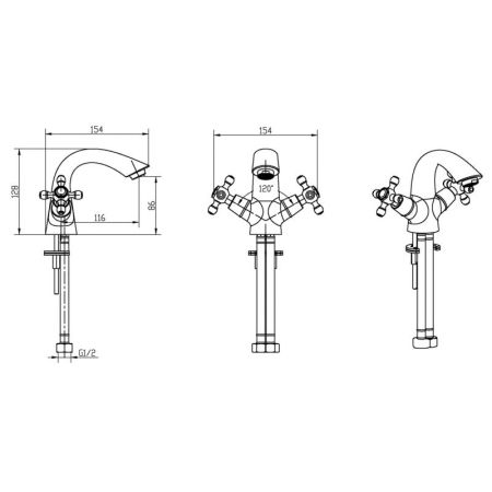 Смеситель для умывальника TRADIZIONALE CHROMO двуручковый, артикул 271