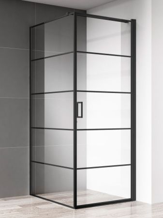 Душевой уголок  900*900*1950мм., стекло 6мм, цвет профиля матовый черный, горизонтальные линии., артикул AQM5215-RH-9