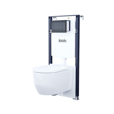 Комплект 3в1: подвесной унитаз, инсталляция и клавиша смыва черная, Basic, IDDIS (BASAI02i73), артикул BASAI02i73