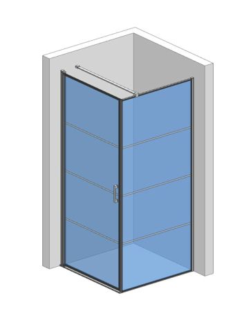 Душевой уголок 900*900*1950мм., стекло 6мм, цвет профиля матовый черный, горизонтальные линии., артикул AQM5215-LH-9