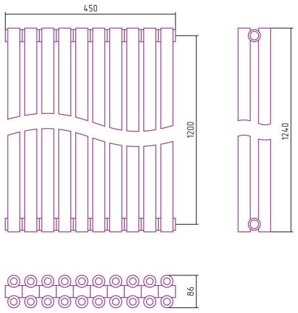 Отопительный радиатор ЭСТЕТ-00 н/ж 1200х450 / 10 сек (БЕЛЫЙ), артикул 12-0332-1210