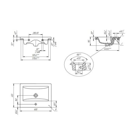 Раковина Cersanit Como S-UM-COM60/1, 60 см, артикул S-UM-COM60/1