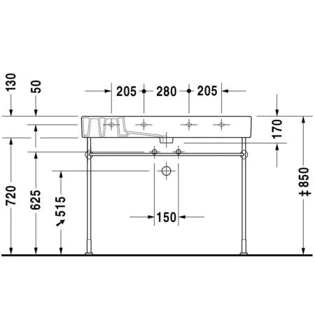 Duravit Vero Металлическая консоль регулировка по высоте + 50 мм, хром для умывальника #032910, артикул 0030721000