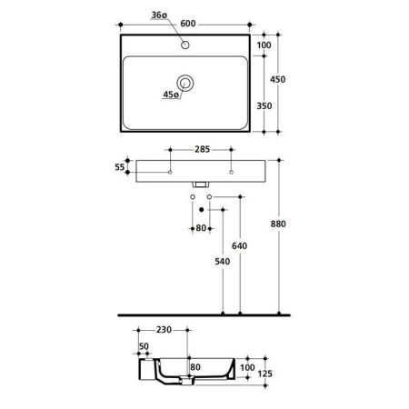KERASAN Cento раковина 60х45 с 1 отв подвесная/накладная, белый, артикул 353101*1