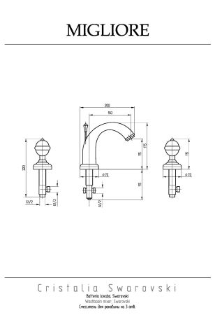CRISTALIA Смеситель для раковины, на 3 отв., ручки CRYSTAL, хром, артикул 30941
