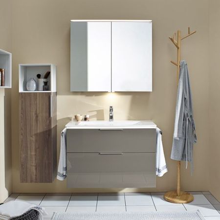 BURGBAD Eqio База подвесная с керамическим умывальником 930х490х645 мм. 2 ящика с ручкой желоб., c 1 отв под смес.   цвет серый глянц F2010