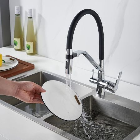 Смеситель для кухни с гибким изливом и подключением фильтра Shevanik S278, хром, артикул S278