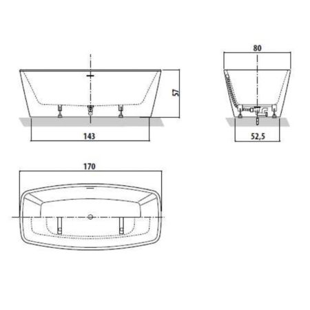 Jacuzzi Esprit Ванна акриловая 170x80x57 см без смесителя, без наполнения, цвет белый-хром