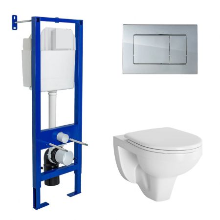 Комплект BERGES для монтажа подвесного унитаза GAMMA: инсталляция АТОМ410, кнопка хром, унитаз  с сиденьем  микролифт, быстросъем, артикул 042429