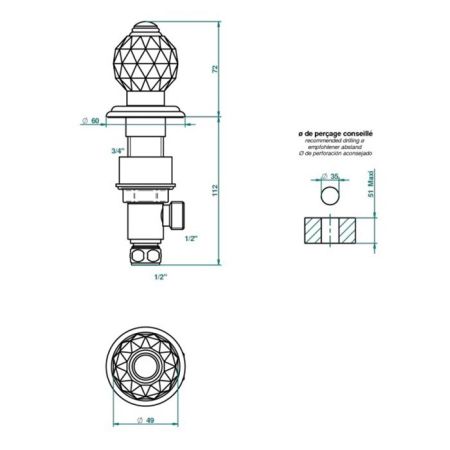 THG MANDARINE CRISTALLIA DIAMANT Вентиль смесителя для раковины, цвет полированное золото, артикул U1K-F01-35