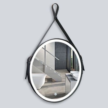 Зеркало VLM-2N600+ D610 с подсветкой на кожаном ремне, датчик на движение, цвет черный, артикул VLM-2N600+