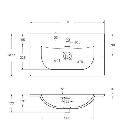 MARINO-CER-MINI База под раковину подвесная с двумя выкатными ящиками, Bianco Lucido, 696x390x500, MARINO-CER-MINI-700-2C-SO-BL-P, артикул MARINO-CER-MINI-700-2C-SO-BL-P