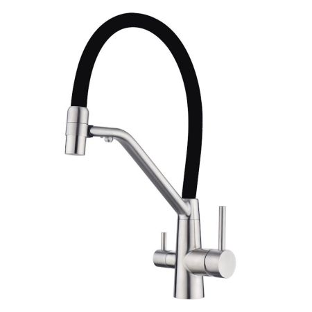 Смеситель для кухни с подключением фильтра воды Fmark FS1462-L01, сатин/черный