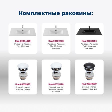 Тумба под раковину Aquanet Джейн (Flat) 90 белый матовый, артикул 00335425