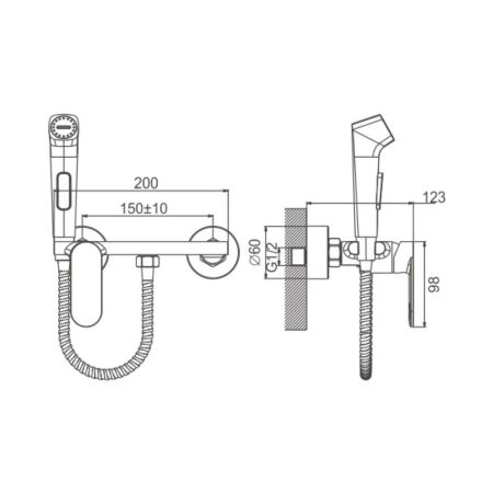 Гигиенический душ со смесителем BELZ B55645, хром