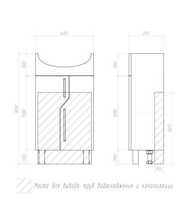 Тумба с раковиной напольная VIGO Grand tn.GRA.UYU.45.2D, 45 см, артикул tn.GRA.UYU.45.2D-com