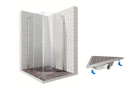 Душевой уголок Ambassador Diamond 12011102-ST10, полукруглый, угловой трап, 100х100