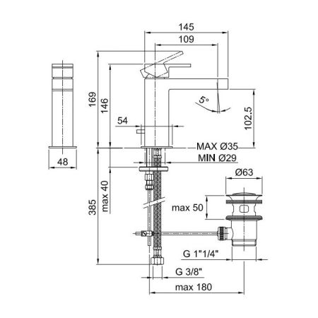 Fantini Mare Смеситель для раковины, 1 отв., с донным клапаном, излив 110мм, цвет: хром, артикул 51 02 1004F
