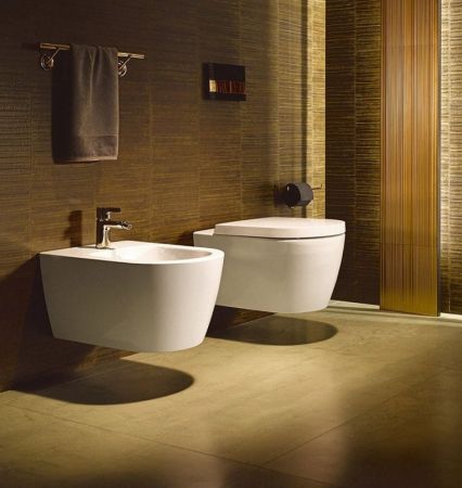Унитаз, Duravit, ME by Starck, без смывного края, с вертикальным смывом, тип установки-подвесной, ширина, мм-370, глубина, мм-570, высота, мм-355, форма чаши-овальная, материал-керамика, сиденье-есть, петли-нержавеющая сталь, съемный вариант, с автоматиче, артикул 45290900A1