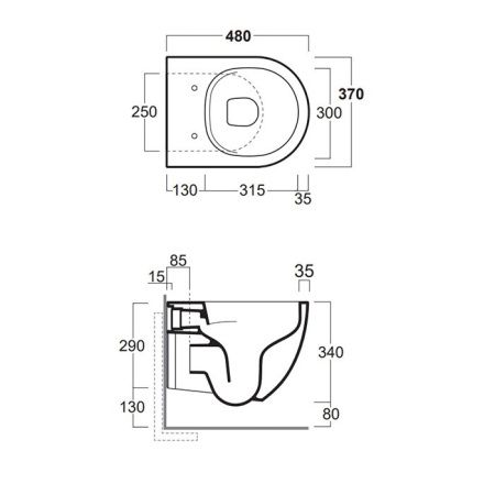 SIMAS VIGNONI Унитаз подвесной 370х480 мм., безободковый, в комплекте с звукоизоляцией, цвет Nero matt (без креплений F85)