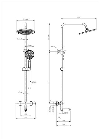 Душевая система с термостатом WONZON & WOGHAND INN 3, Белый матовый (WW-B3065-T1-MW)