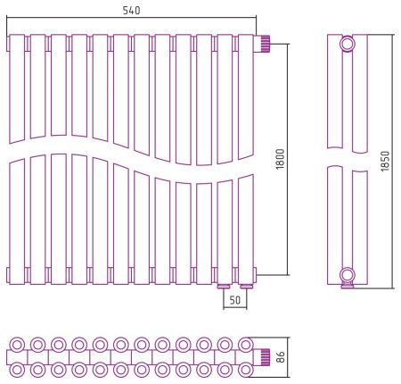 Отопительный радиатор ЭСТЕТ-00 н/ж EU50 1800х540 / 12 сек (Сатин), артикул 071-0322-1812