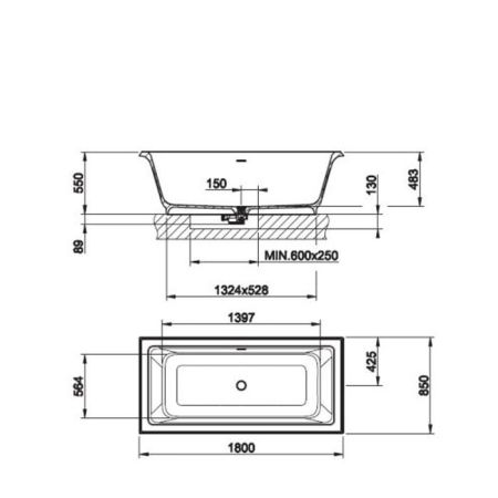 Gessi Eleganza Ванна отдельностоящая 180х85см, со сливом-переливом, цвет: матовый белый, артикул 46715#521