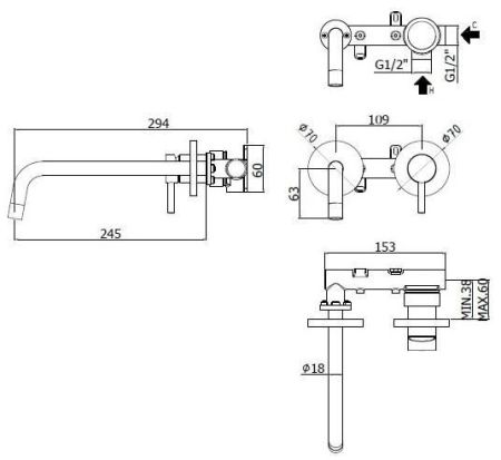 Смеситель для раковины Paffoni Light LIG103NO70 (с внутренней частью), артикул LIG103NO70
