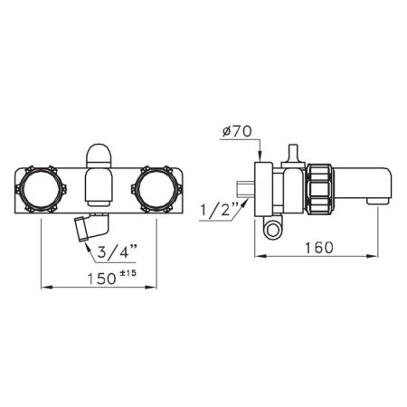 Stella Timeaster Смеситель для ванны 3267, ручка d=65мм, цвет: хром, ручка черная