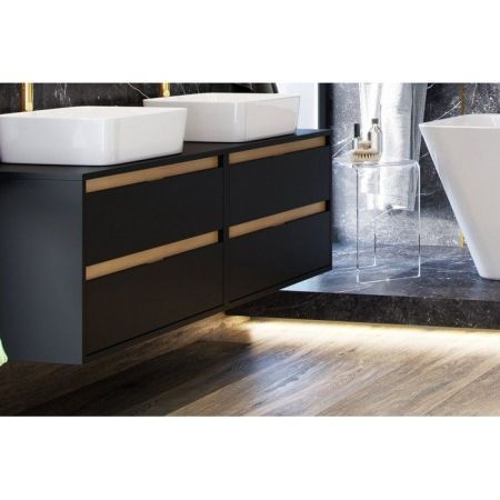 Тумба под накладную раковину EXCELLENT Tuto 80 см (черный матовый/дуб), 2 ящика, артикул MLEX.0104.800.BKBL
