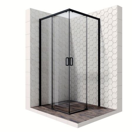 Душевой уголок Ambassador Queen Black 11011203-PR2, квадратный, линейный трап, 90х90