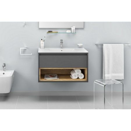 Тумба под раковину EXCELLENT Tuto 80 см (серый/дуб), 1 ящик