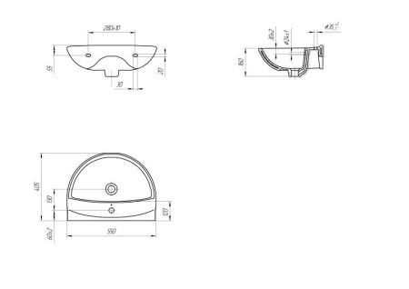 Раковина подвесная MITO RED 55 1 отв. (S-UM-MIR55/1-w), артикул S-UM-MIR55/1-w