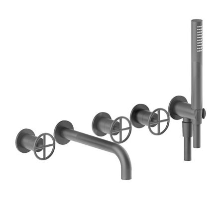 Fantini Fontane Bianche Смеситель для ванны, встраиваемый, излив 200мм, с ручн.душем, (наружняя часть), цвет: Matt Gun Metal PVD, артикул 47 P5 P019B